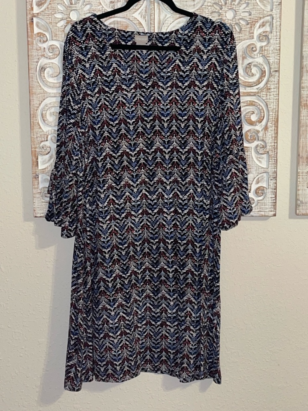 Chico's Navy, White & Red Chevron Midi Dress
